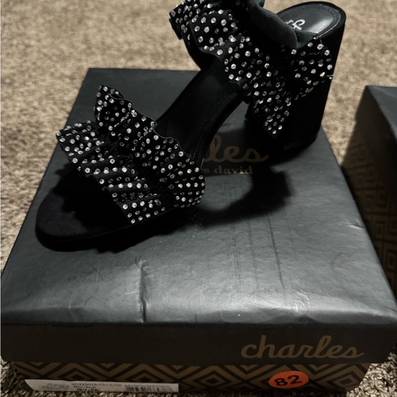 Charles by Charles David Black Heels with Rhinestones - Picture 1 of 1